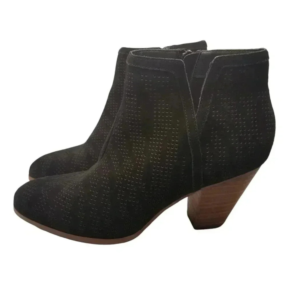 Violet & Red Black Leather Suede Western Style Jensen Booties Sz 8M